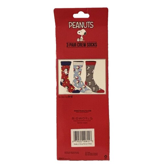 Bioworld Peanuts Snoopy Woodstock Holiday Crew Socks 3 Pairs Men 8-12 Size Style - Picture 2 of 5
